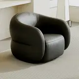 Minimalist Leather Lounge Chair with Solid Wood Frame