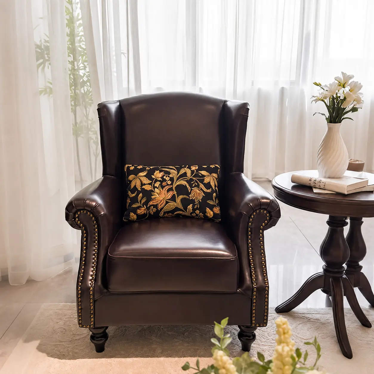 French Vintage High-Back Armchair