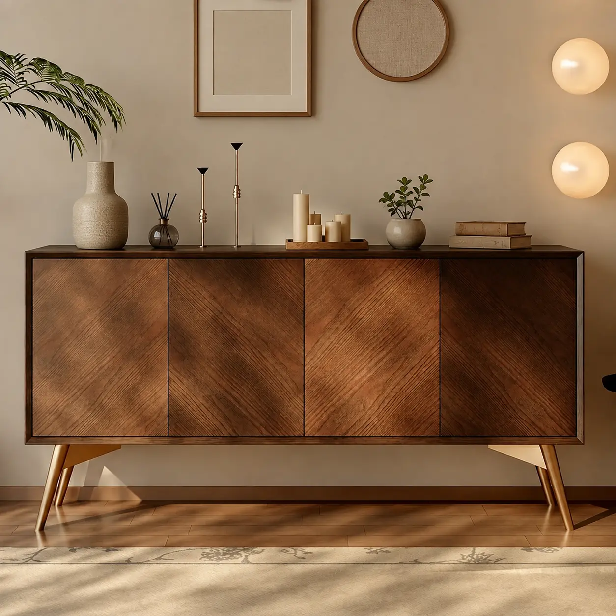 Solid Wood Herringbone Sideboard