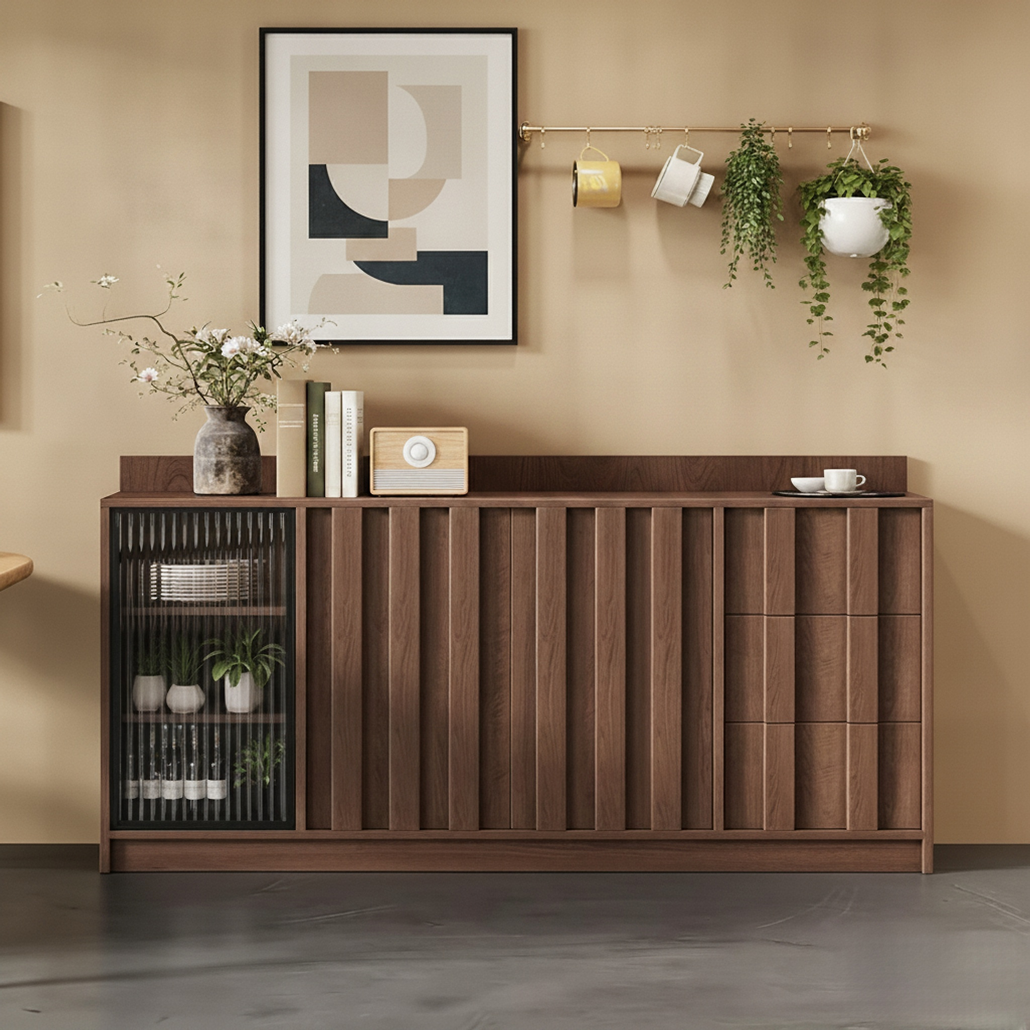 Solid Pine Sideboard with Reeded Glass