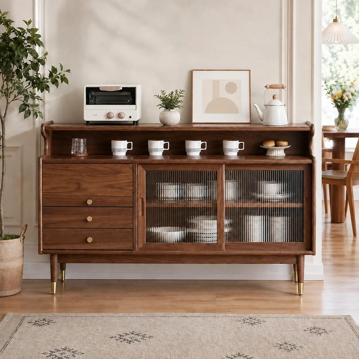 Solid Wood Changhong Glass Sideboard