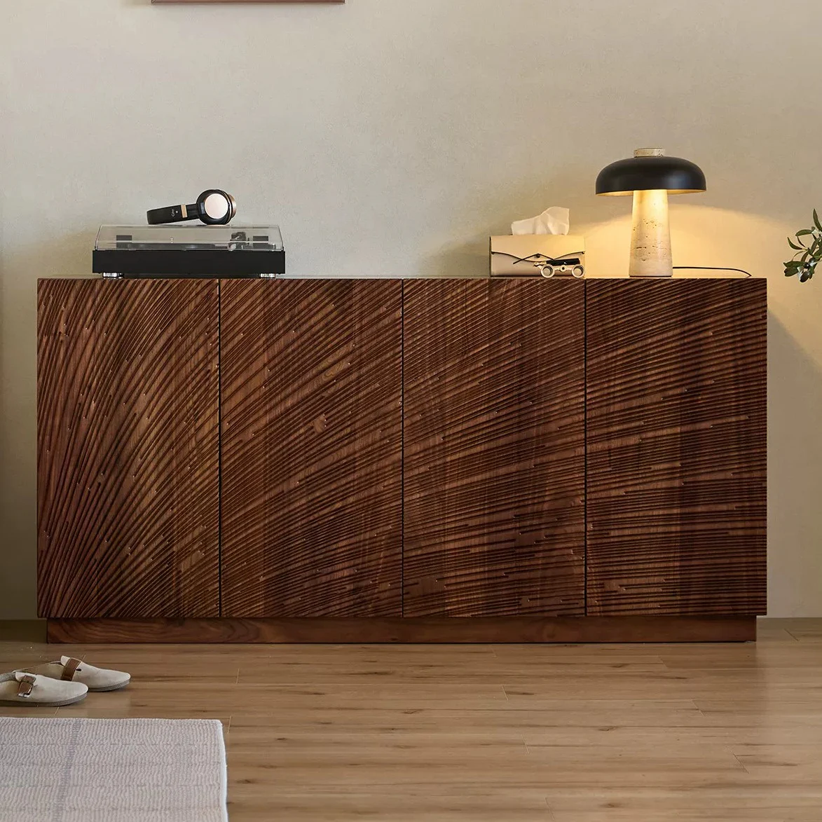 Artistic Carved Solid Walnut Sideboard