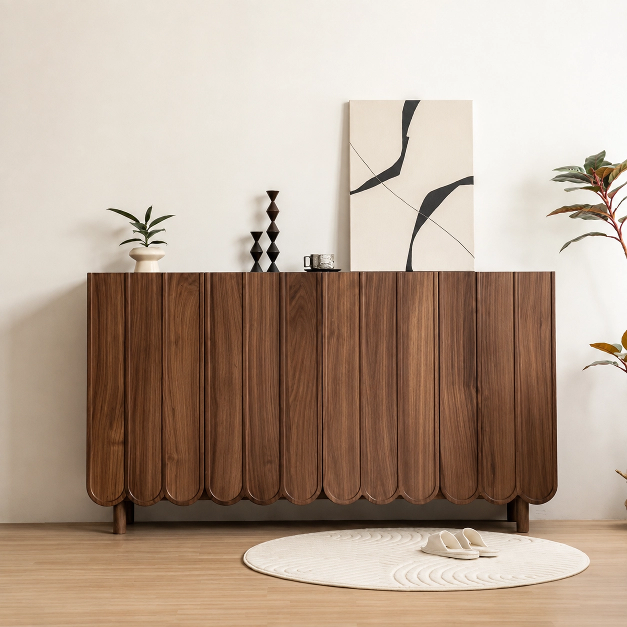Minimalist Solid Walnut Shoe Cabinet