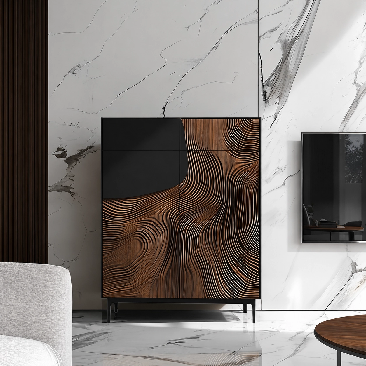 Color-Blocked Wood Entryway Cabinet