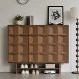 Solid Wood Vintage Grid Shoe Cabinet