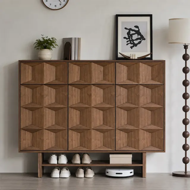 Solid Wood Vintage Grid Shoe Cabinet