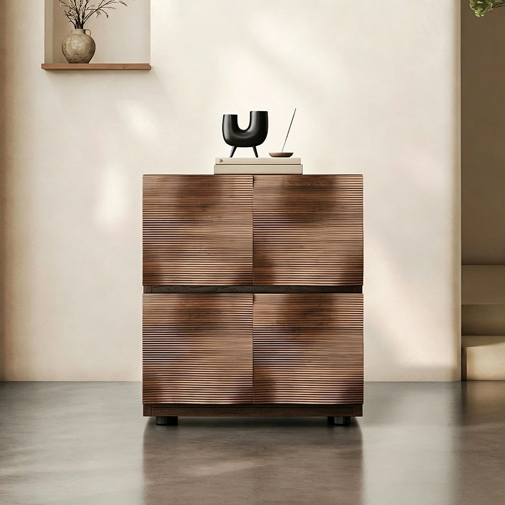 Solid Wood Rippled Square Nightstands