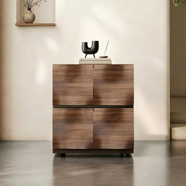 Solid Wood Rippled Square Nightstands