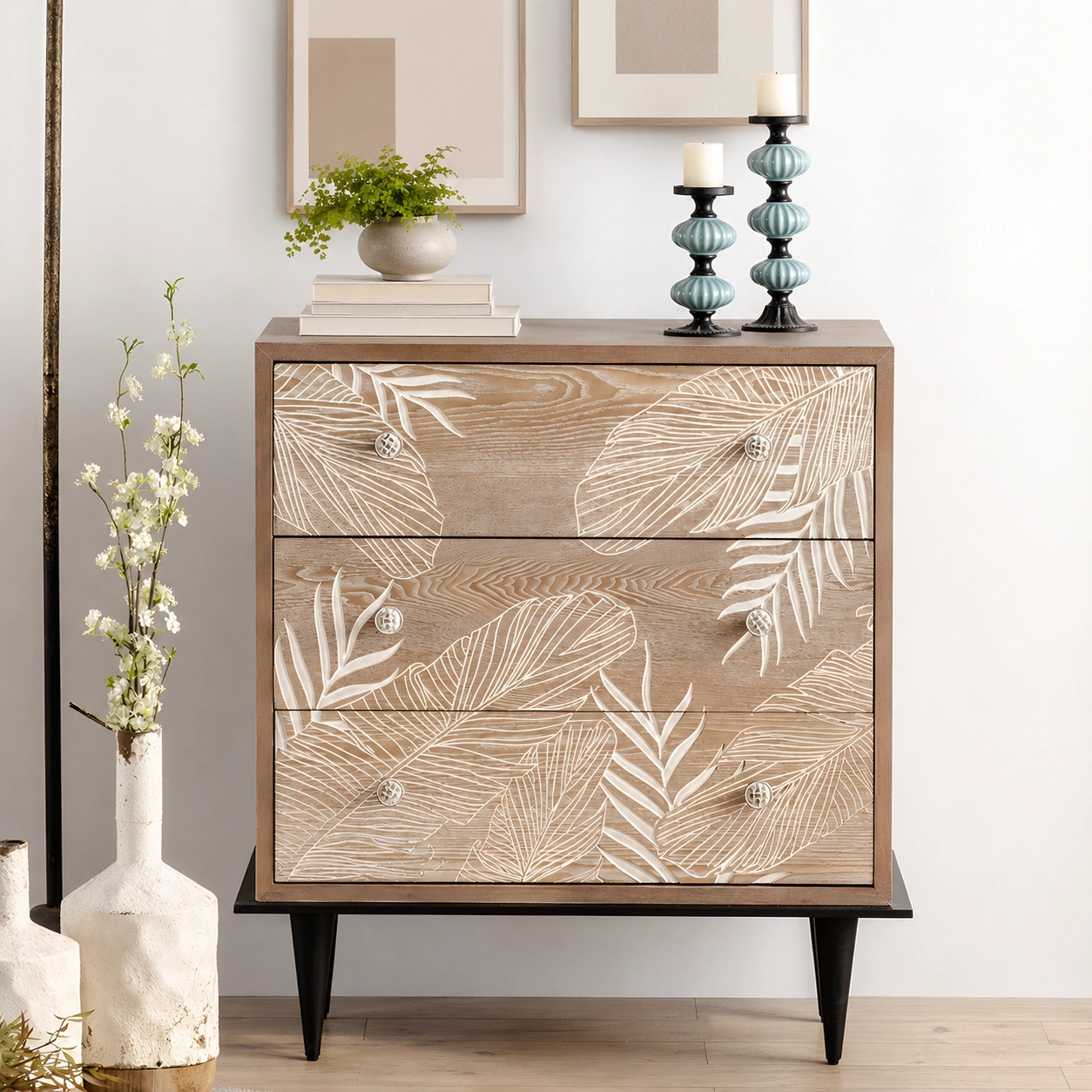 Contemporary MDF Nightstand with Drawers and Doors