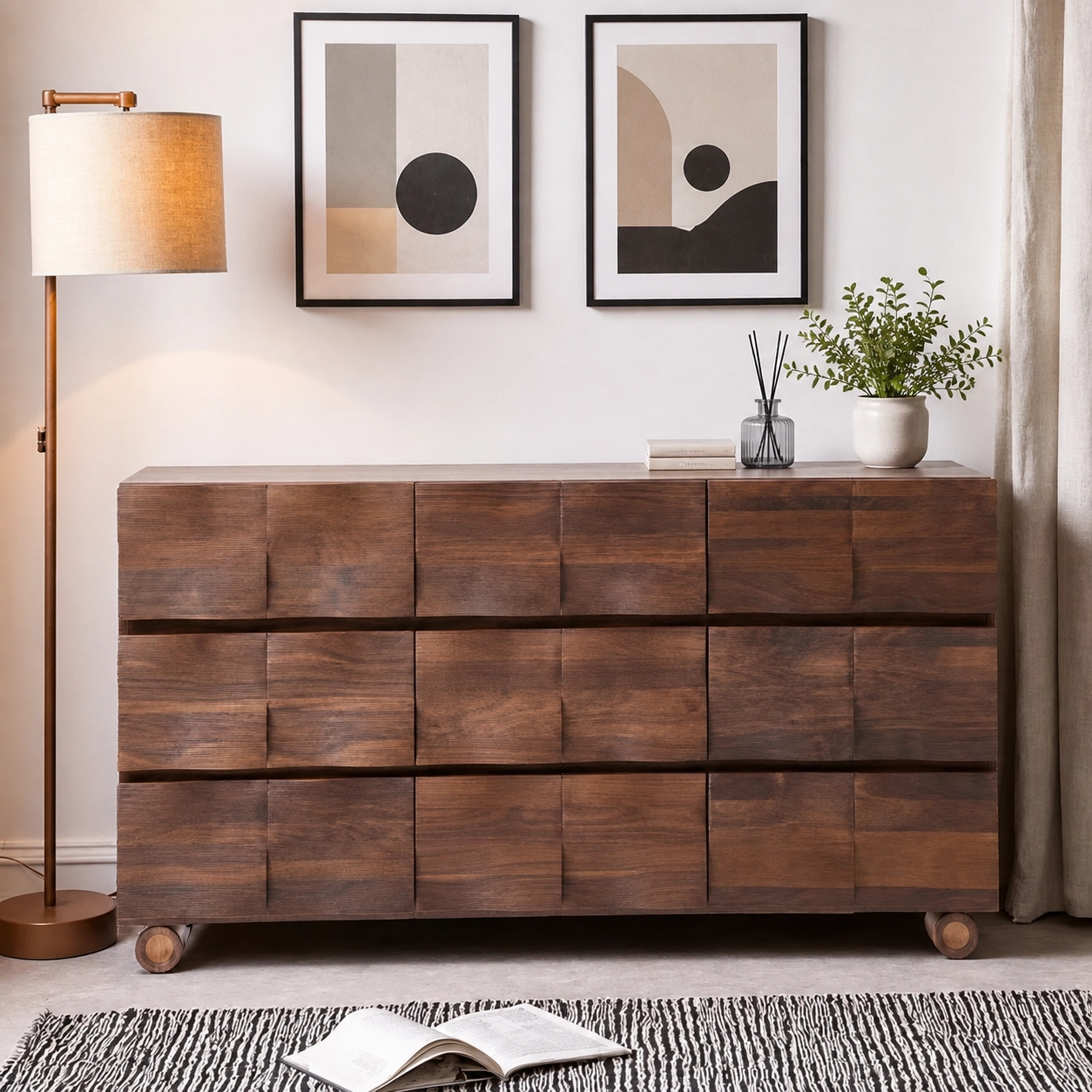 Wavy Walnut Wood Sideboard