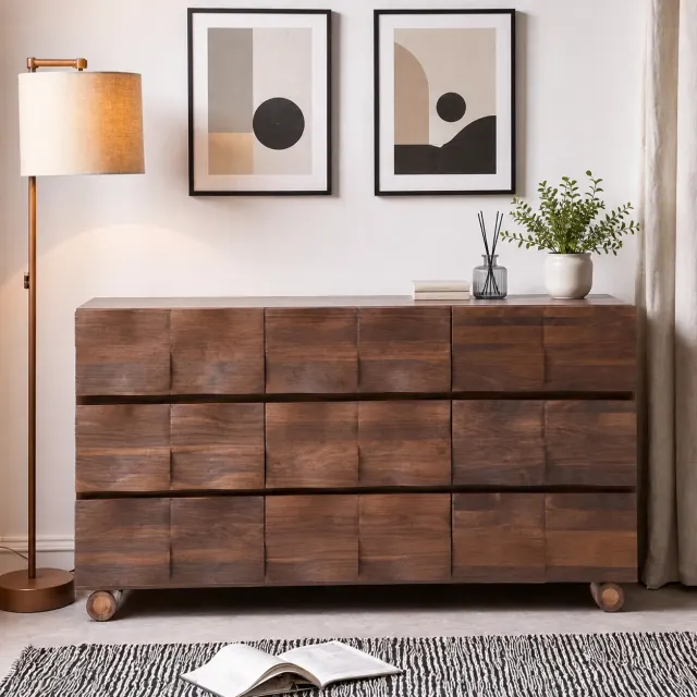 Wavy Walnut Wood Sideboard