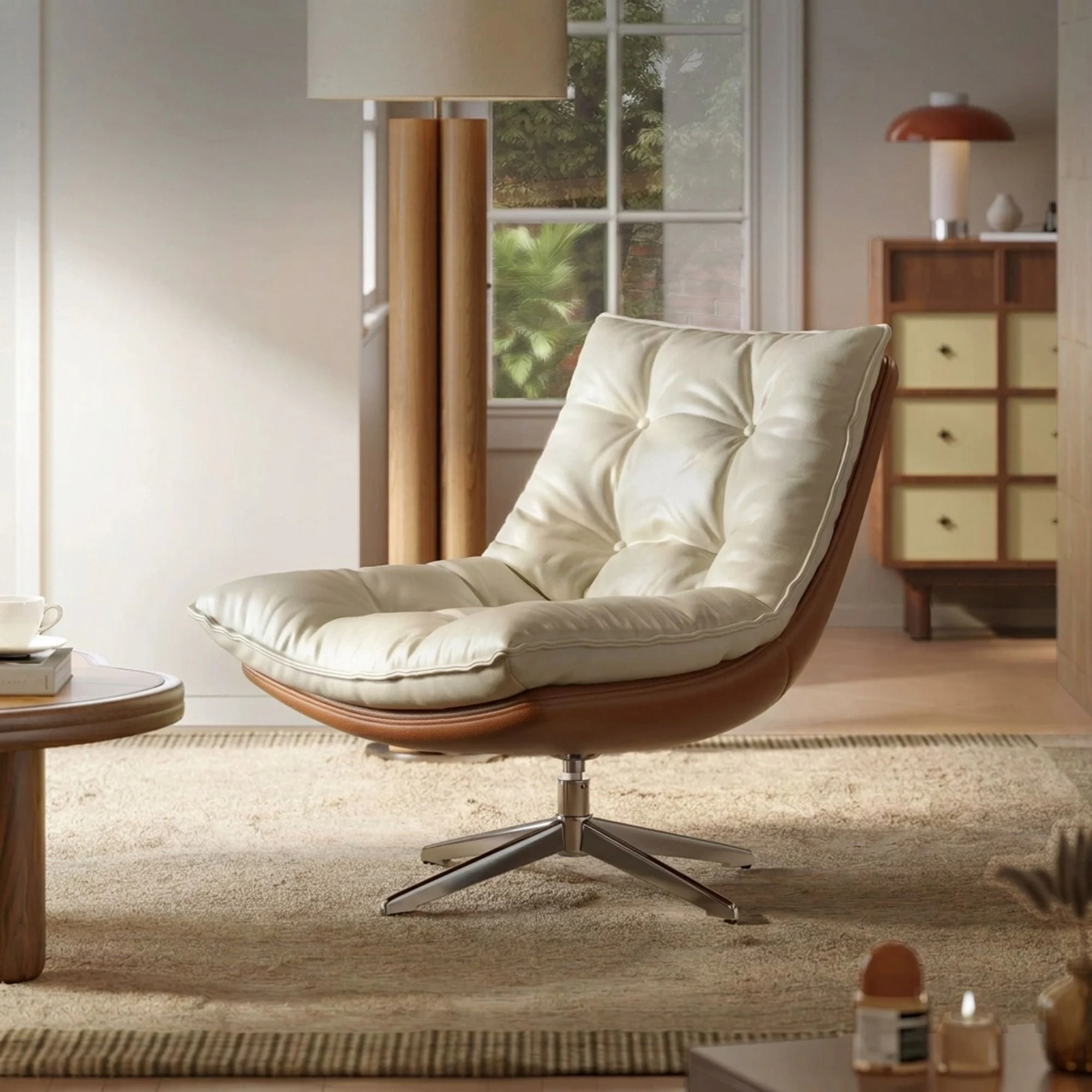 Italian Leather Swivel Armchair.