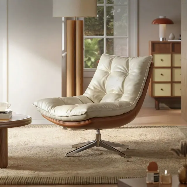Italian Leather Swivel Armchair.