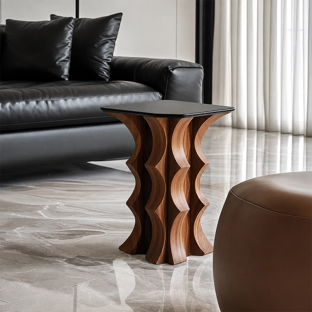 Solid Wood Sculptural Side Table