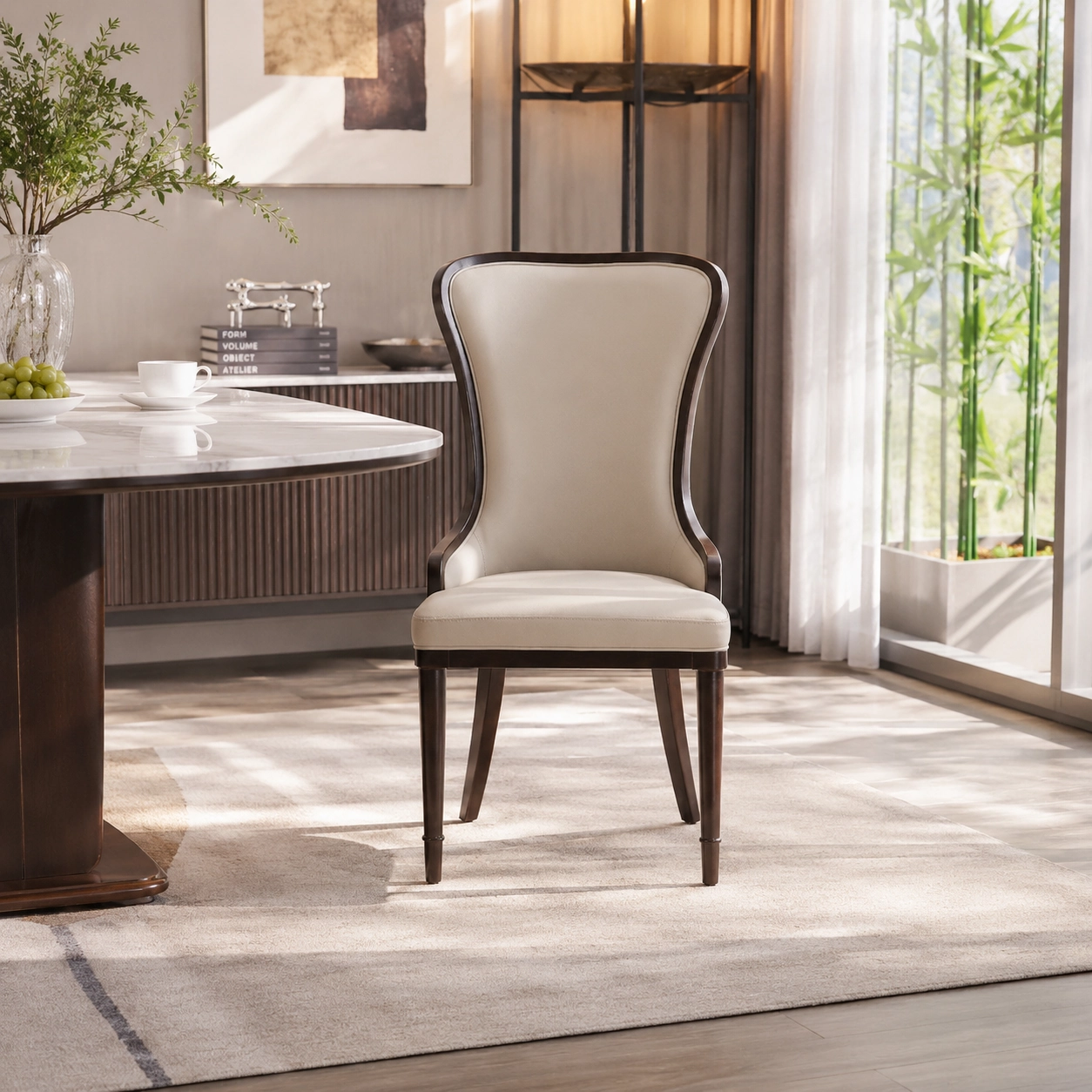 Leather Upholstered Dining Chair with Arms