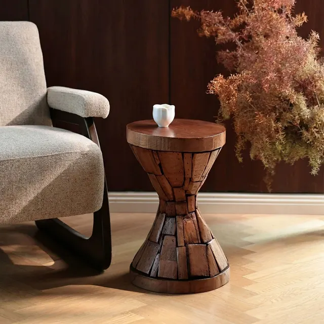Wabi-Sabi Solid Wood Drum Table