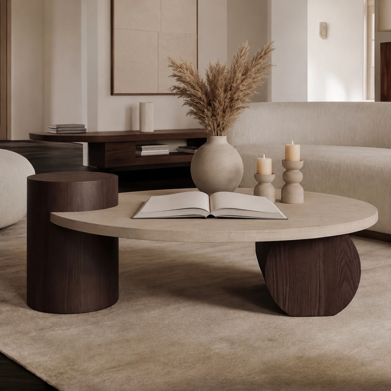 Round Travertine Coffee Table