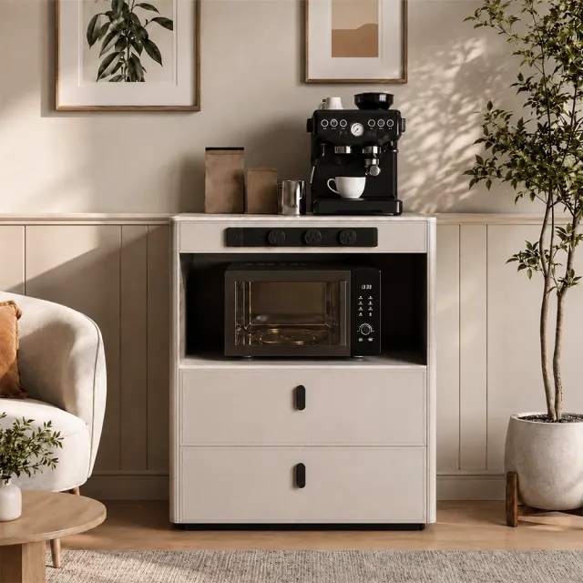Sintered Stone & Leather Sideboard