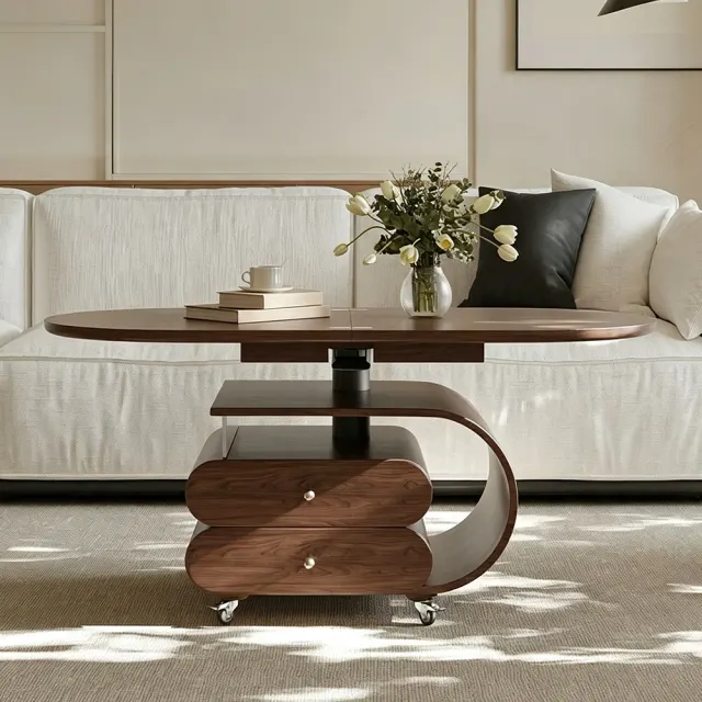 Oval Walnut Lift-Top Coffee Table