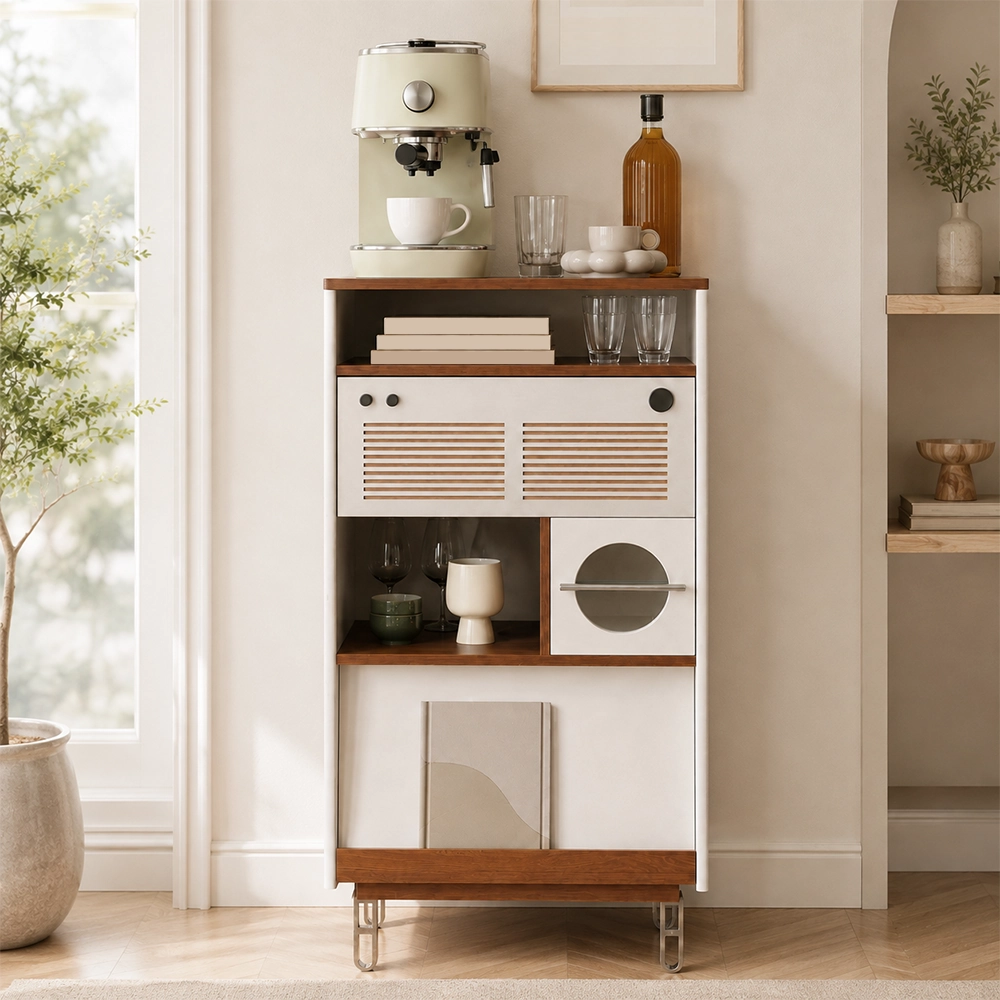 Cherry Wood Mid-Century Coffee Cabinet