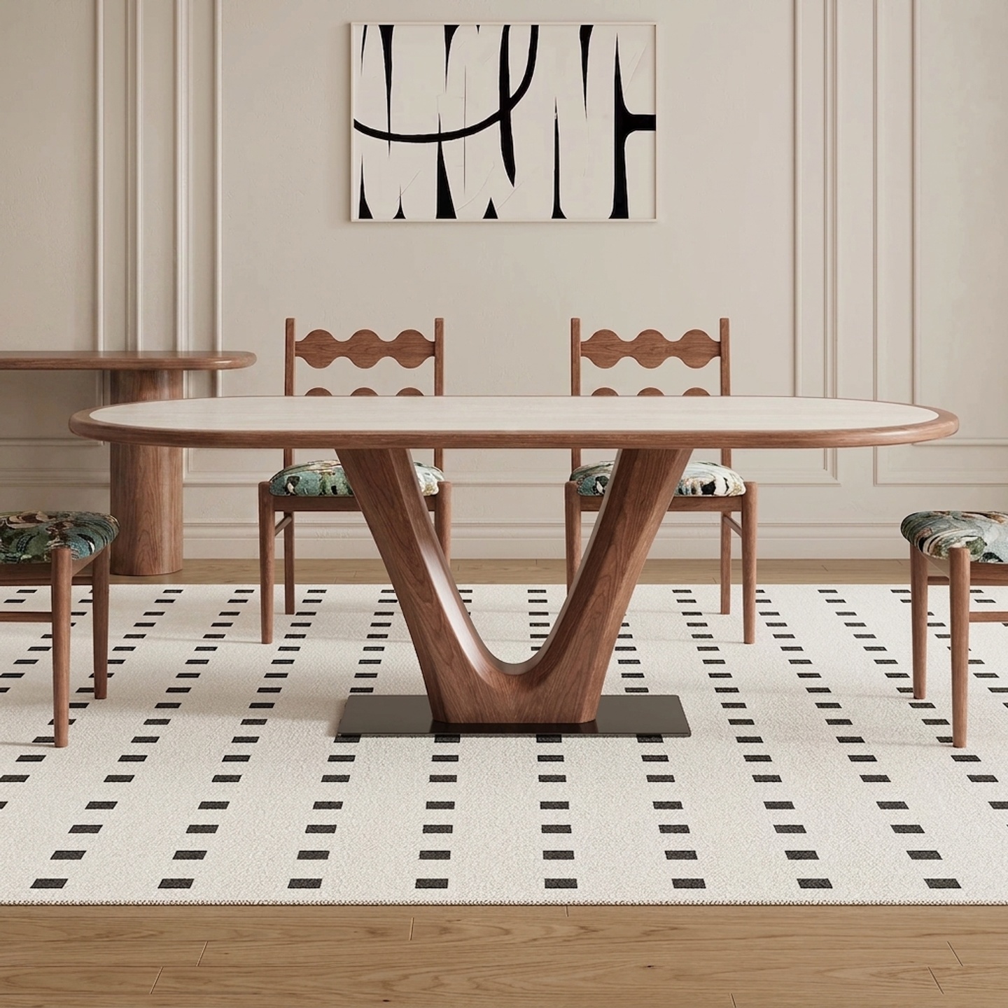 Creamy Modern Oval Dining Table