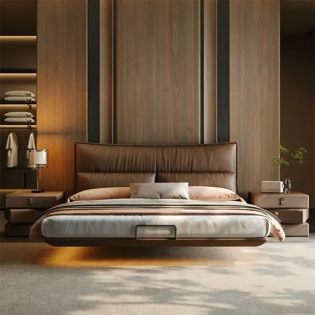 Floating Bed with Integrated Lighting