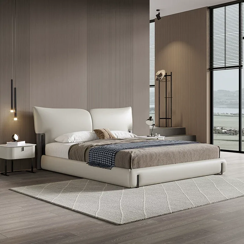 Off-White Leather Bed Frame