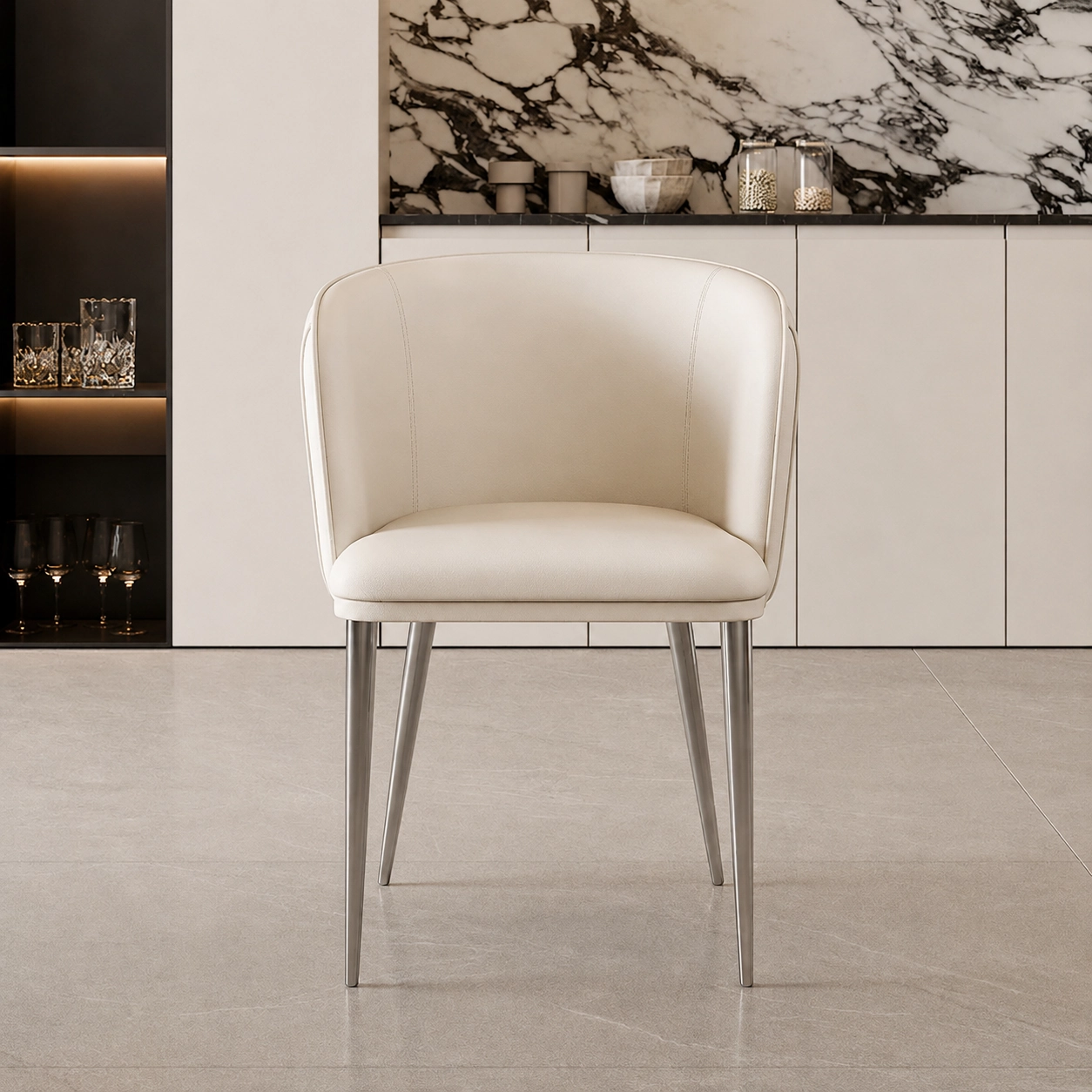 Leather Dining Chair with Metal Frame
