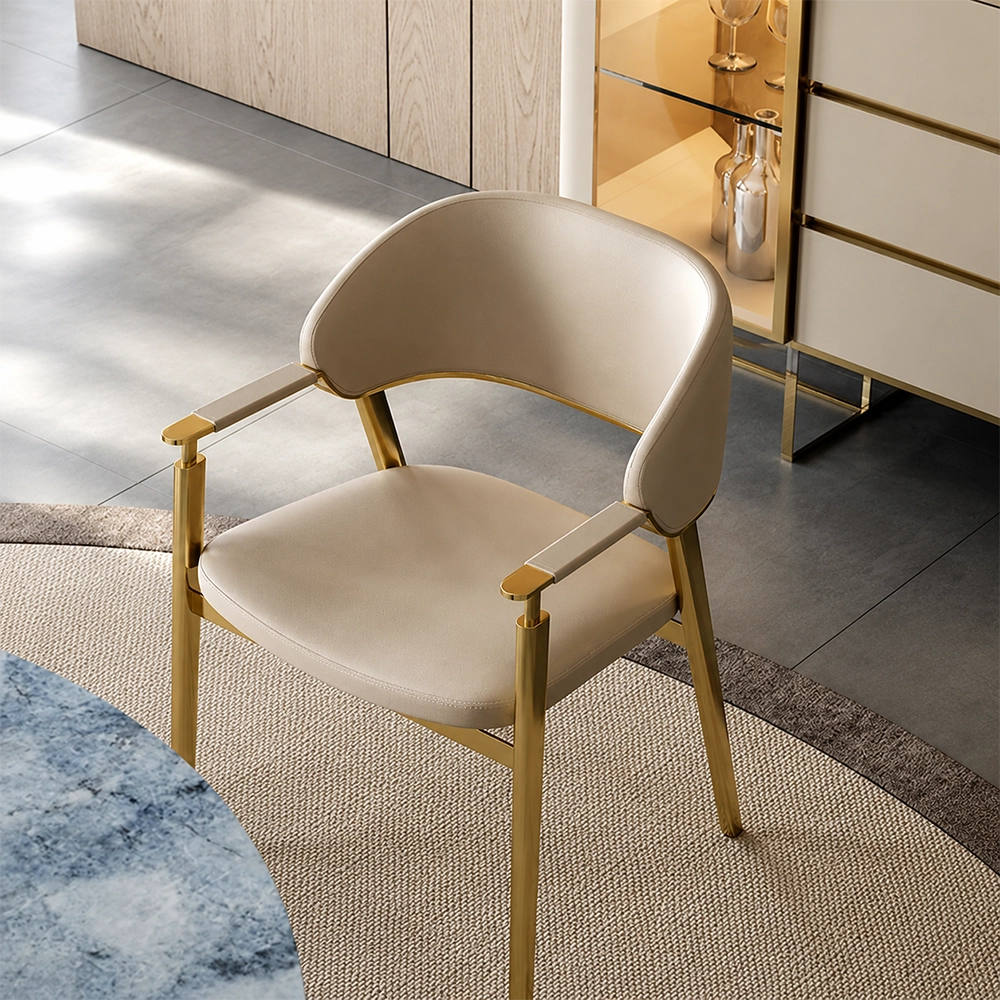 Openwork Metal & Leather Dining Chair